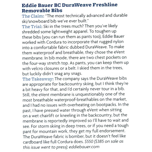 Mountain | Eddie Bauer BC Duraweave Freshline Bibs